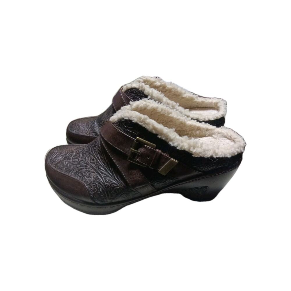 JBU by Jambu Womens Brown Sweden Vegan Faux Fur Lined Embossed Clogs Mules 9 M - Picture 4 of 7